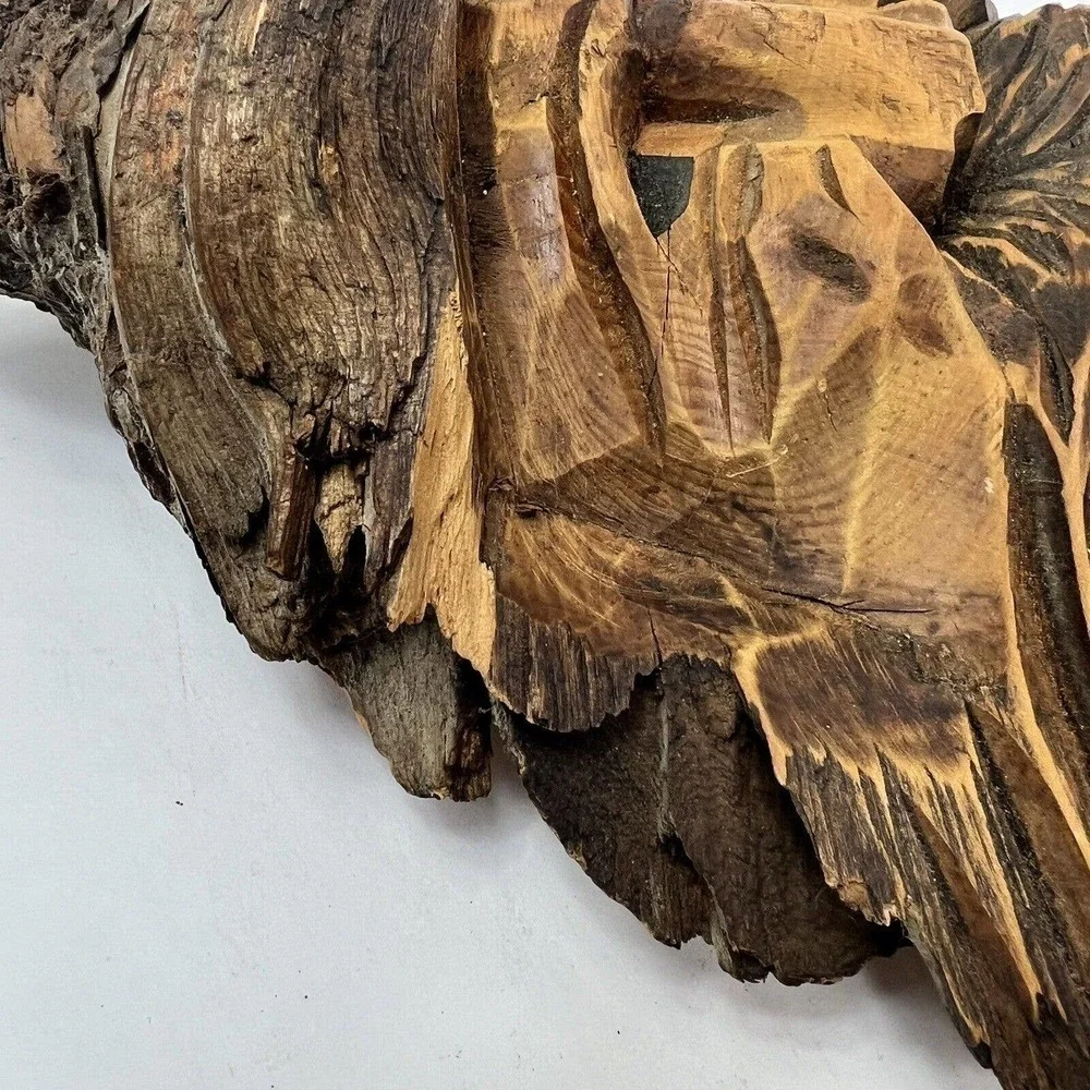 Vintage Artisan Real Wood Hand Carved Old Man Wall Hangings Set of 2 Bearded